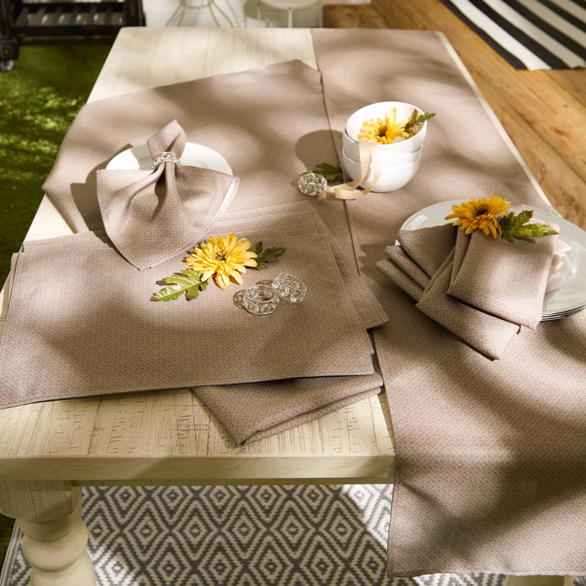 Stone Tonal Lattice Print Outdoor Tablecloth 60" x 84"